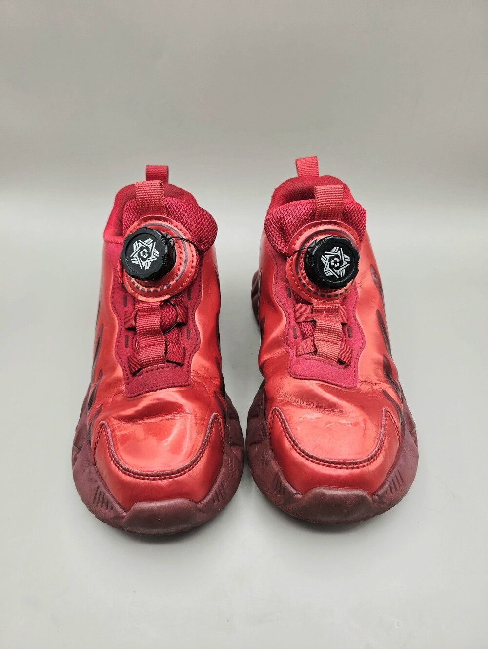 Nike Kids Red Metallic Basketball Sneakers with Dial Closure, Size 34 or US 2.5